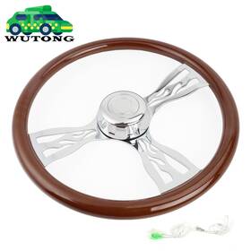 Stw0054 Bartoo 18 Inch Chrome Wooden Truck Steering Wheel Wood Wrap Flame 3 Spokes - Hole