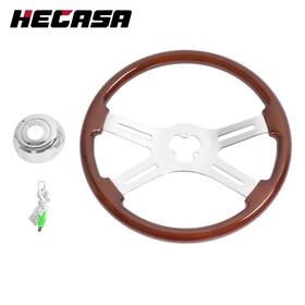 Hecasa 781583969617 Freightliner/kenworth/peterbilt/volvo 18in Wood Steering Wheel Chrome 4 Spoke
