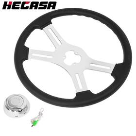 Hecasa 781583972808 18 Inch Black Steering Wheel 4 Chrome Spoke For Freightliner Kenworth Peterbilt Mack