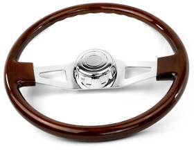 National Truck Parts Sw-2spoke 18 Inch Wood Steering Wheel 2 Chrome Spoke Peterbilt Kenworth Freightliner Intern