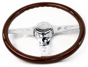 National Truck Parts Sw-3spoke 18 Inch Wood Steering Wheel 3 Chrome Spoke Peterbilt Kenworth Freightliner Internati