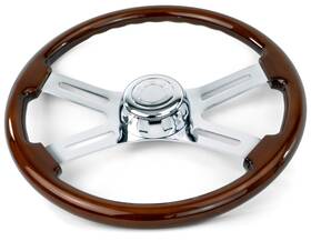National Truck Parts Sw-4spoke 18 Inch Wood Steering Wheel 4 Chrome Spoke Peterbilt Kenworth Freightliner Intern