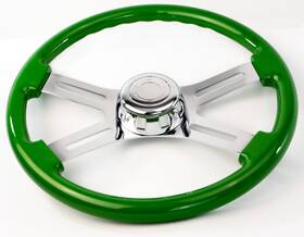Sw-4spokeg National Truck Parts 18 Inch Green Steering Wheel 4 Chrome Spoke Peterbilt Kenworth Freightliner Intern