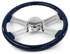 National Truck Parts Sw-4spokeltb 18 Inch Blue Lightning Steering Wheel 4 Chrome Spoke Peterbilt Kenworth Freightliner