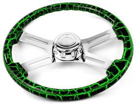 Sw-4spokeltg National Truck Parts 18 Inch Green Lightning Steering Wheel 4 Chrome Spoke Peterbilt Kenworth Freightline