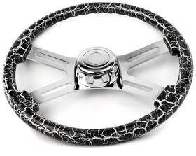 Sw-4spokeltw National Truck Parts 18 Inch White Lightning Steering Wheel 4 Chrome Spoke Peterbilt Kenworth Freightline