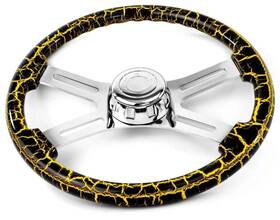 Sw-4spokelty National Truck Parts 18 Inch Yellow Steering Wheel 4 Chrome Spoke Peterbilt Kenworth Freightliner