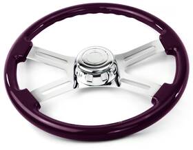 Sw-4spokepurple National Truck Parts 18 Inch Purple Steering Wheel 4 Chrome Spoke Peterbilt Kenworth Freightliner Intern
