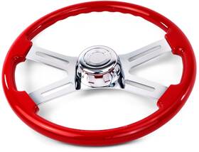Sw-4spoker National Truck Parts 18 Inch Red Steering Wheel 4 Chrome Spoke Peterbilt Kenworth Freightliner Intern