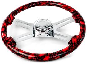 National Truck Parts Sw-4spokeskr 18 Inch Red Skull Steering Wheel 4 Chrome Spoke Peterbilt Kenworth Freightliner Inte