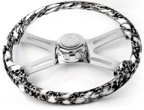 National Truck Parts Sw-4spokeskw 18 Inch White Skull Steering Wheel 4 Chrome Spoke Peterbilt Kenworth Freightliner
