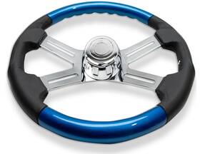 Sw-4spokespb National Truck Parts 18 Inch Blue Leather Steering Wheel 4 Chrome Spoke Peterbilt Kenworth Freightliner