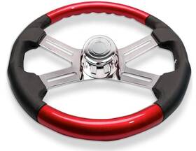 Sw-4spokespr National Truck Parts 18 Inch Red Leather Steering Wheel 4 Chrome Spoke Peterbilt Kenworth Freightliner