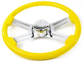National Truck Parts Sw-4spokey 18 Inch Yellow Steering Wheel 4 Chrome Spoke Peterbilt Kenworth Freightliner Intern