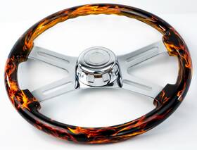 Sw-4spokfire National Truck Parts 18 Inch Fire Steering Wheel 4 Chrome Spoke Peterbilt Kenworth Freightliner Intern