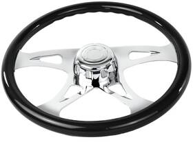 Sw-4vibblk National Truck Parts 18 Inch Black Steering Wheel 4 Chrome Spoke Peterbilt Kenworth Freightliner Intern