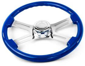 Sw4spokeb National Truck Parts 18 Inch Blue Steering Wheel 4 Chrome Spoke Freightliner 1989-2007 Adapter Included