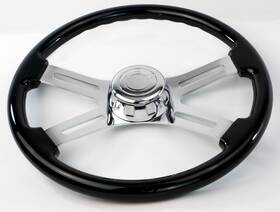 Sw4spokeblk National Truck Parts 18 Inch Black Steering Wheel 4 Chrome Spoke Freightliner 1989-2007 Adapter Included