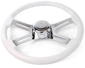 Sw4spokeblk16 National Truck Parts 16 Inch White Steering Wheel 4 Chrome Spoke Freightliner 1989-2007 Adapter Included