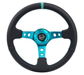 Rst-006tl Nrg Innovations 350mm / 3 Inch Deep Blk Leather Teal Center Mark With Stitching Reinfor