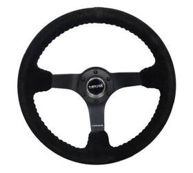 Rst-036mb-s-bk Nrg Innovations 350mm / 3 Inch Deep Blk Suede/blk Bball Stitch With 5mm Matte Black Spoke Reinf