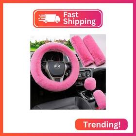 Pinbola Umt2898 5pcs In 1 Set Faux Wool Steering Wheel Cover Soft Fluffy Handbrake