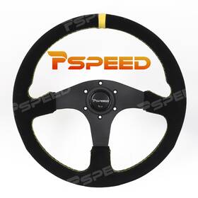 Pspeed Hsz8942ebus-1 14 Inch Aluminium Steering Wheel With Anti-slip Genuine Leather Wrap 6-bolt For Car