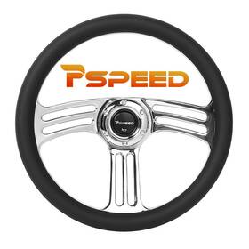 Hsz8980aebus-1 Pspeed 14 Inch Chrome Spoke Steering Wheel With Microfiber Leather 6-bolt For Car Truck