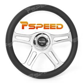 Hsz8982aebus-1 Pspeed 14 Inch Chrome Spoke Steering Wheel 6-bolt With Black Microfiber Leather For Car Truck
