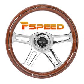 Hsz8982bebus-1 Pspeed 14 Inch Polished Real Wood Billet Steering Wheel Chrome Spoke 6-bolt For Car Truck