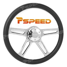 Hsz8985aebus-2 Pspeed 18 Inch Chrome Spoke Steering Wheel 5-bolt With Microfiber Leather For Car Truck Boat