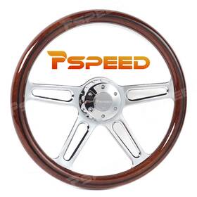 Hsz8985bebus-1 Pspeed 18 Inch 5-bolt Chrome Spoke Steering Wheel With Real Wood Grip For Muscle Car / Boat