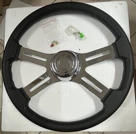 Tsup-401 Qympay 18 Inch Leather Truck Steering Wheel 4-spoke Aluminum Chrome