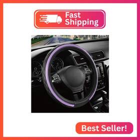 Road Comforts Rcswc0024-purple Leather Steering Wheel Cover Black And Purple Universal Fit 14.5