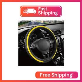 Road Comforts Rcswc0024-yellow Leather Steering Wheel Cover Black And Yellow Universal Fit 14.5