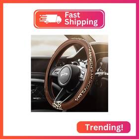Road Comforts Swc0017-brown Steering Wheel Cover - Made With Pvc Leather And Leopard Fabric