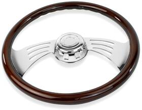 Truckpartspluss 211222-99 18 Inch Wood Wing Steering Wheel 4 Chrome Spoke Peterbilt Kenworth Freightliner
