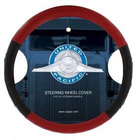 70406 United Pacific 18 Inch /457.20mm Duo Tone Leather Steering Wheel Cover - Black And Red Color