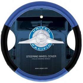 70408 United Pacific 18 Inch Carbon Fiber Pattern Steering Wheel Cover With Blue Stitching
