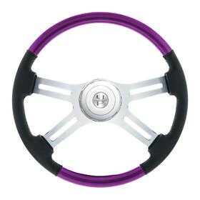United Pacific 88074 Candy Purple Leather/wood Steering Wheel With Horn Bezel And Button