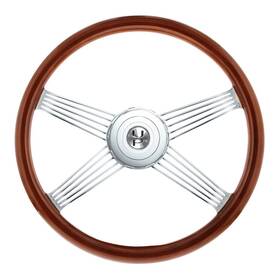 88118 United Pacific Chrome Wire Wood Grain Steering Wheel With Bezel And Horn Button