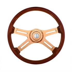 88119 United Pacific 18 Inch Rose Gold 4 Spoke Steering Wheel With Horn Button And Bezel-wood Grain
