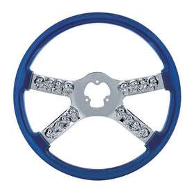 88175 United Pacific 4-spoke Blue Steering Wheel With Skull Accent Round 18 Inch Diameter