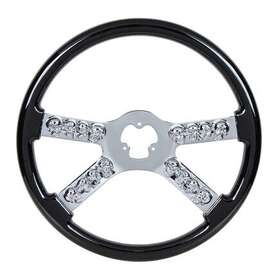 88177 United Pacific Steering Wheel 18 Inch Chrome With Skull Accent Black