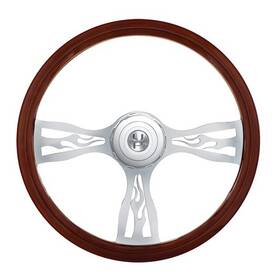 United Pacific 88180 Steering Wheel 18 Inch Flame Style Wood For 2006 Peterbilt