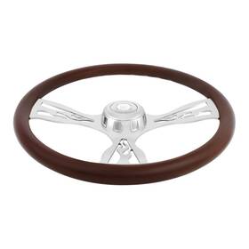 United Pacific 88327 Flame Steering Wheel With Horn Bezel And Button - Wood/chrome