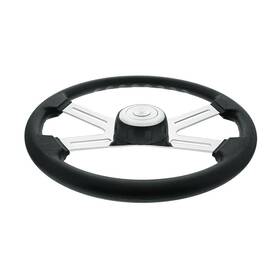 88354 United Pacific 18 Inch Black Polyurethane Rim 4 Chrome Spoke Steering Wheel With Horn Bezel