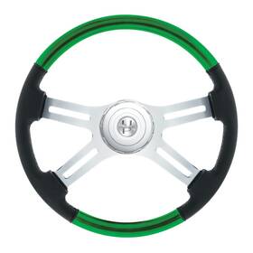 United Pacific 88357 Emerald Green Leather/wood Steering Wheel With Horn Bezel And Button