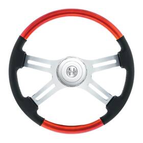 United Pacific 88358 Cadmium Orange Leather/wood Steering Wheel With Horn Bezel And Button