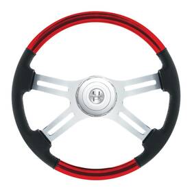 United Pacific 88359 Candy Red Leather/wood Steering Wheel With Horn Bezel And Button